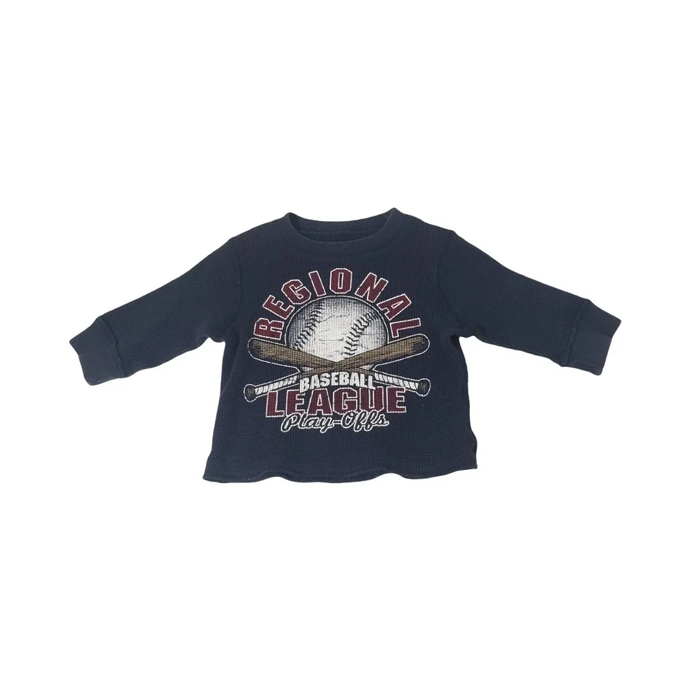 Childrens Place Boys Navy Baseball League Thermal Waffle Knit Shirt 6-9 Months